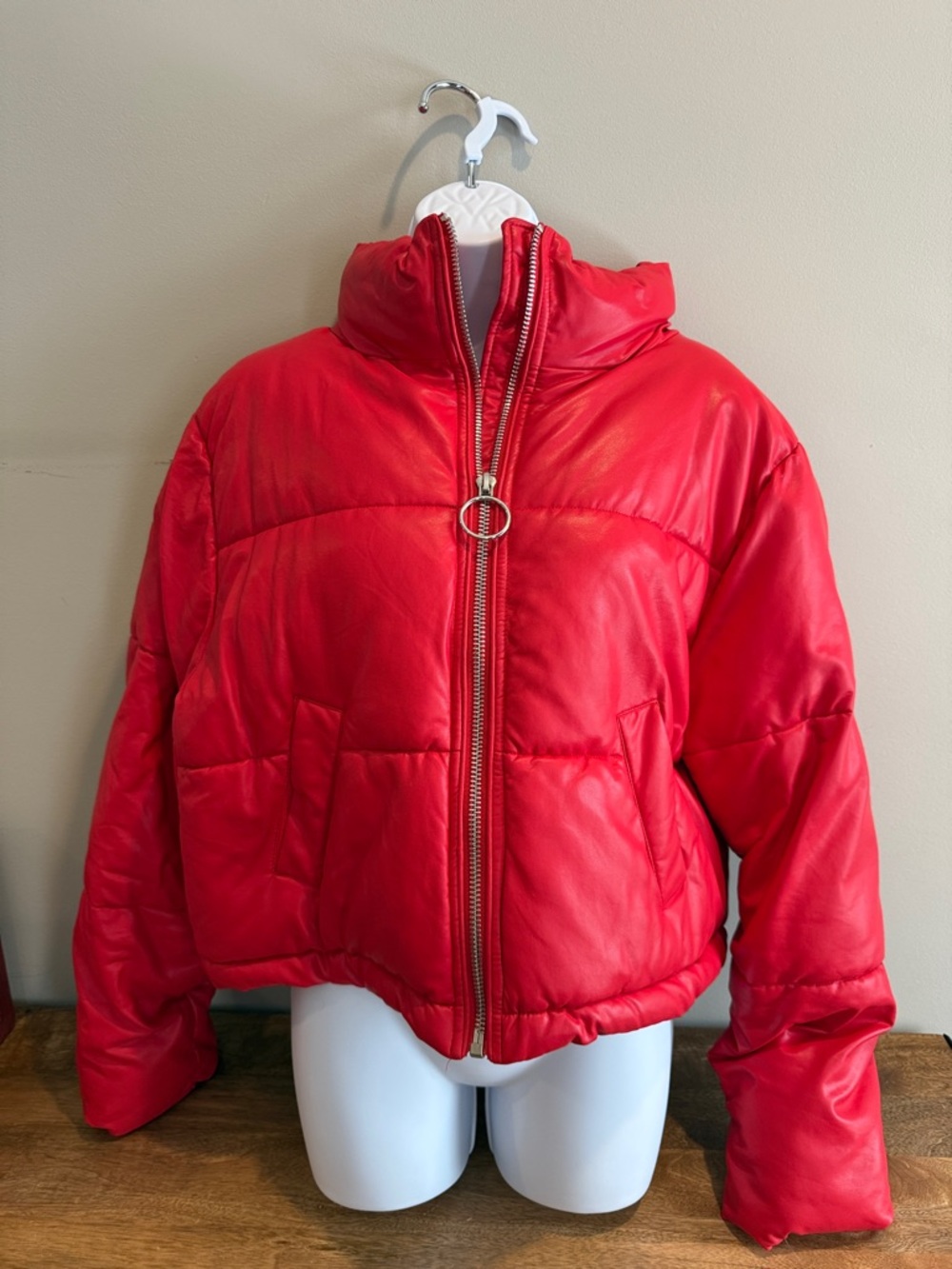 Red Puffer Jacket with Ring Zip